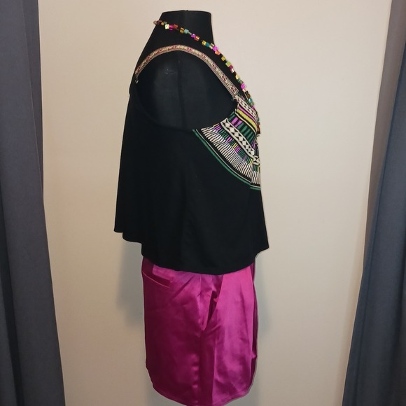 Body Central Embroidered Boho Top M Forever 21 Pink Magenta Satin Mini Skirt L - Picture 3 of 11